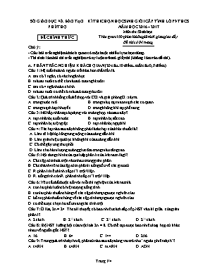 Đề thi học sinh giỏi cấp tỉnh Sinh học lớp 9 (Có đáp án) - Năm học 2016-2017 - Sở GD & ĐT Phú Thọ